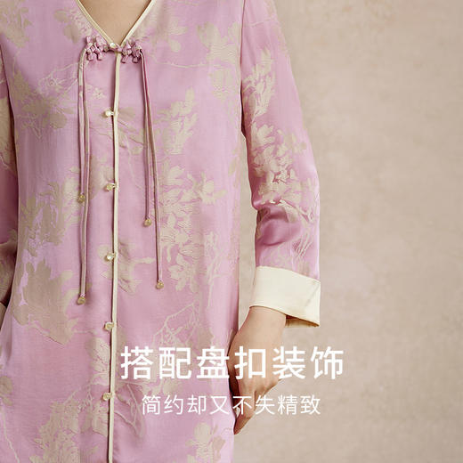 【桑蚕丝双色提花缎】玉兰印花睡衣女新中式盘扣睡裙家居服金三塔  YSFEC304 商品图3