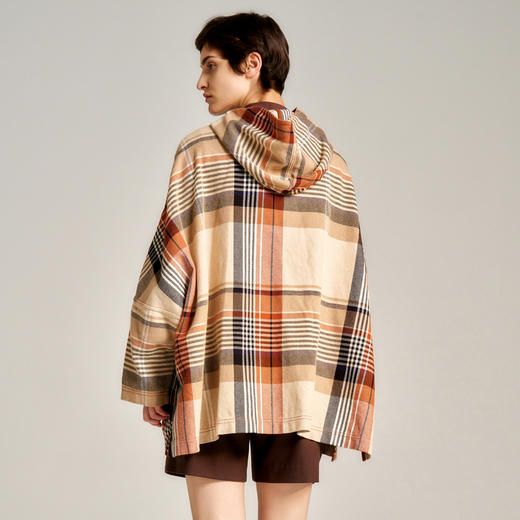 谜底格子外套女2024秋季新品复古风连帽宽松中长款风衣243ME1122 商品图2