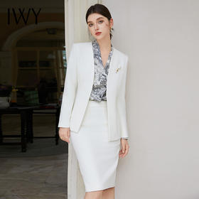 IWY/白色职业西装套装无领西服外套气质时尚优雅轻奢通勤职业套裙CS1584