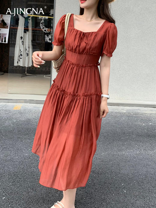 【甜美惬意】阿菁娜浪漫红色蛋糕塔花苞收腰连衣裙F29X212071 商品图0