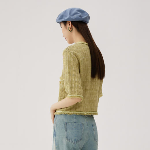 谜底针织开衫外套短袖2024秋新品小香风短款粗花呢毛衫243MZ1342 商品图2