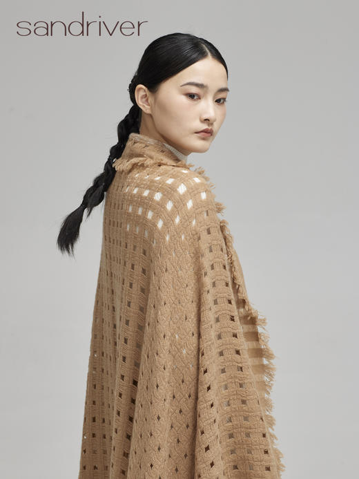 青海羊绒撞色镂空围巾SJF96W222N 商品图4