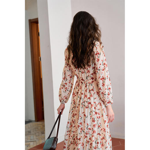 HeyDress法式碎花连衣裙女秋季复古宽松收腰设计温柔浪漫长袖裙子 商品图3