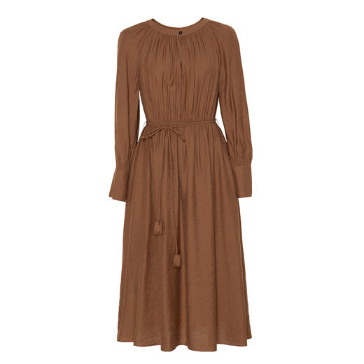 HeyDress法式连衣裙女秋季宽松圆领花瓣腰带设计气质垂感长袖裙子 商品图4