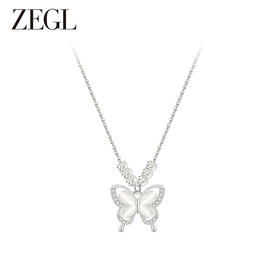 ZEGL925银925银人造猫眼石蝴蝶项链女款2024新款轻奢小众锁骨配饰