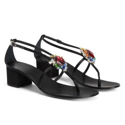 Giuseppe Zanotti 女士签名徽标中跟凉鞋 黑色 E400078001 商品图1