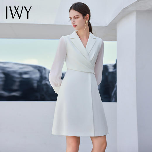 IWY/优雅气质白色连衣裙女拼接设计感演讲主持人正装高端西装裙Q13319 商品图1