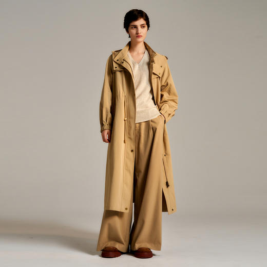 谜底长款风衣女士2024秋季新品休闲风气质连帽抽绳外套243ME1120 商品图0