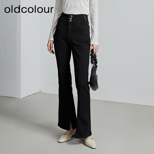 oldcolour秋季新款复古紧身微喇高腰显瘦通勤牛仔长裤女P331105A1 商品图1
