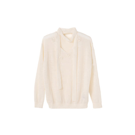 HeyDress立体花刺绣针织衫女秋季法式V领宽松慵懒感玫瑰飘带毛衣 商品图4