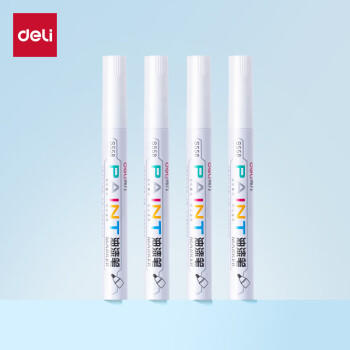 得力（deli）2.0mm轮胎修补油漆笔记号笔马克笔高光笔签字签到手绘涂鸦 清明扫墓石碑碑文笔防水 4支33095 白色 商品图1