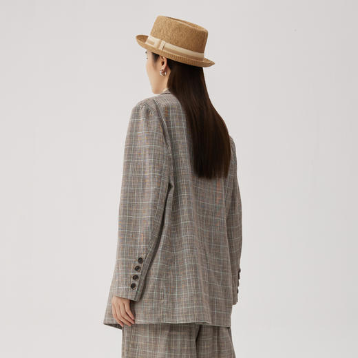 谜底格子西装外套女2024秋季新品松弛感宽松中长款西服243MW1126 商品图2