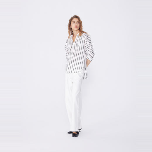 NEELLY纳俪商场同款早秋新款莱赛尔面料中袖衬衫女条纹通勤上衣 商品图3