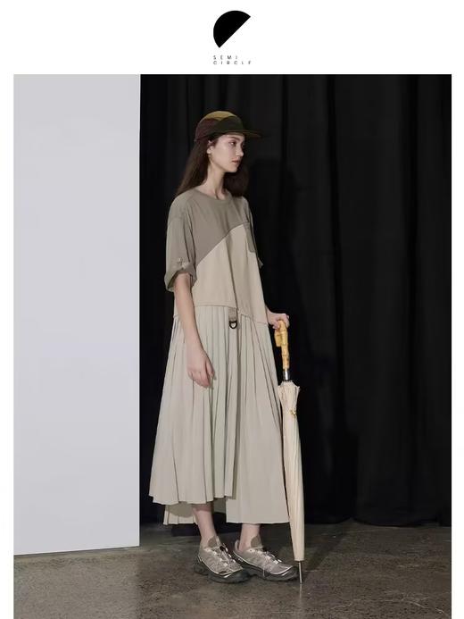 半圆/D24201358/不对称拼接压褶针织连衣裙 商品图1