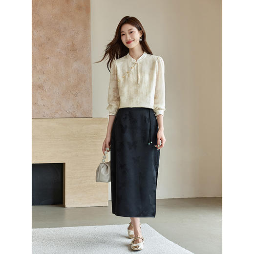 【59元福袋不支持退换】熙世界莱赛尔国风雪纺衬衫2025秋季流苏斜襟立领新中式天丝上衣 商品图3