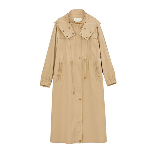 谜底长款风衣女士2024秋季新品休闲风气质连帽抽绳外套243ME1120 商品图4