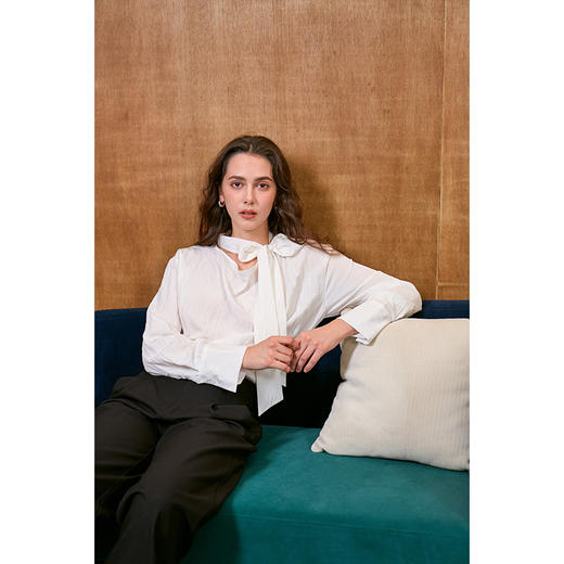 Heydress白色飘带衬衫女春秋法式宽松休闲松弛感荡领立体简约上衣 商品图2