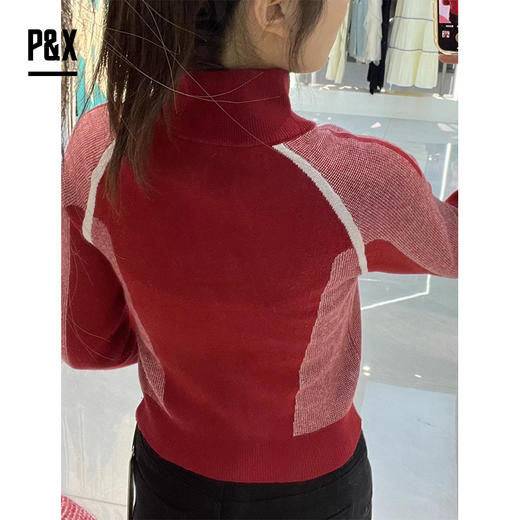 P&X设计师女装春秋款立领百搭时尚毛织短款外套 824131808 红色 商品图2