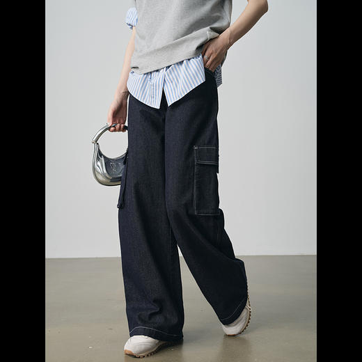 UMILAB【深邃】复古美式 100%棉原色工装风藏肉显瘦牛仔裤BP1187W 商品图0