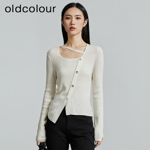 oldcolour秋季新款简约纯色修身方领百搭针织衫女P330512A1 商品图0
