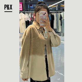 P&X设计师女装春秋款复古休闲翻领牛仔短款衬衫 824105785B 卡其