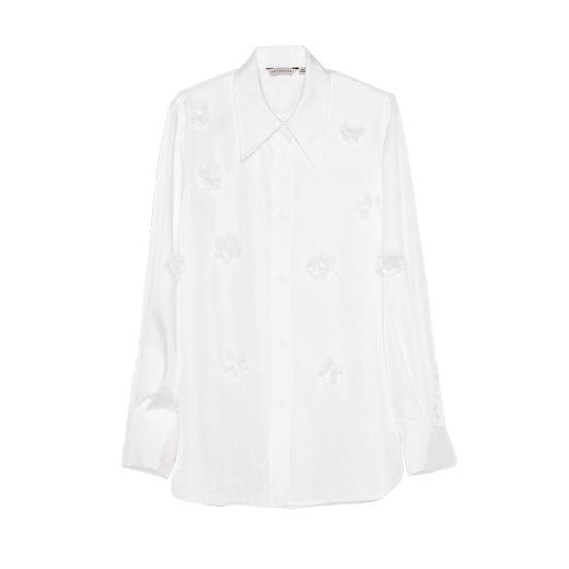 HeyDress立体绣花衬衫女白色缎面设计感通勤优雅气质宽松百搭上衣 商品图4