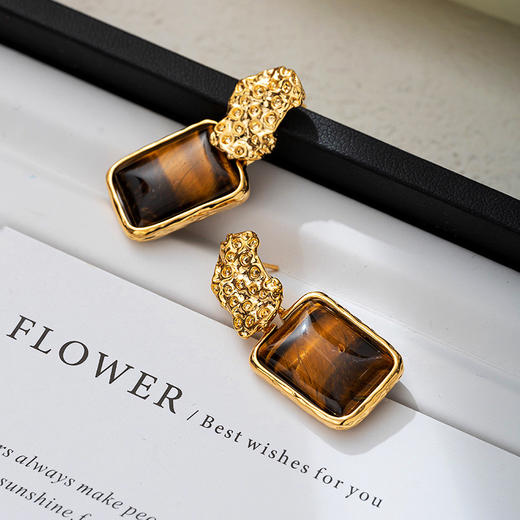 yszz-08009【云赏珠宝】意大利工艺虎眼石黑玛瑙时尚耳环s925银针耳饰 商品图3