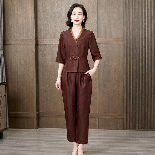 KQ-221615+221556洋气质时尚桑蚕丝套装大码显瘦真丝香云纱职业休闲两件套 商品图0