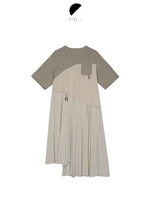 半圆/D24201358/不对称拼接压褶针织连衣裙 商品图3