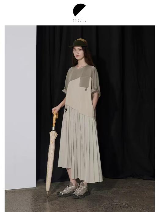 半圆/D24201358/不对称拼接压褶针织连衣裙 商品图0