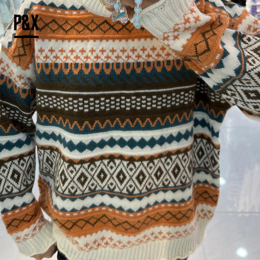 P&X设计师女装春秋款撞色时尚慵懒风短款毛衣 824118804 花色 商品图2