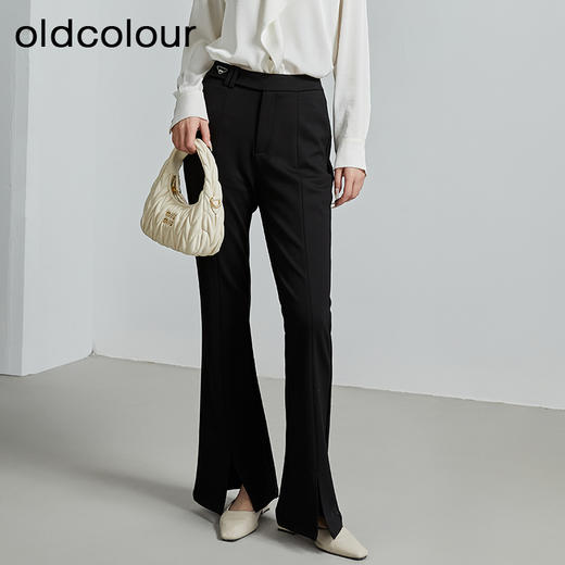 oldcolour秋季新款开叉微喇通勤风显瘦高腰直筒长裤女P340703A1 商品图1