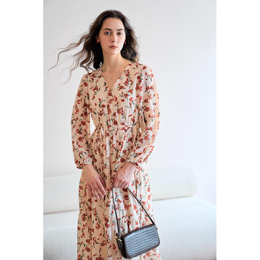 HeyDress法式碎花连衣裙女秋季复古宽松收腰设计温柔浪漫长袖裙子 商品图1