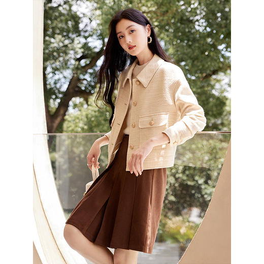 【年货节】熙世界小香风金丝粗花呢外套短款工装口袋翻领夹克上衣2025秋装 商品图2