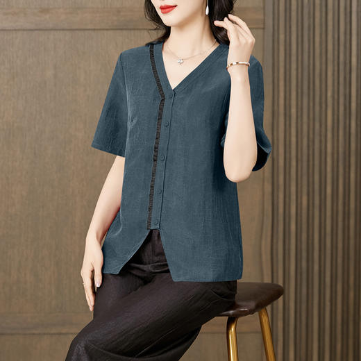 KQ-221549香云纱真丝衬衣女装大码品牌优雅复古显瘦洋气重磅桑蚕丝衬衫 商品图2