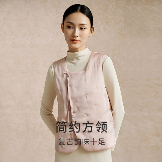 金三塔桑蚕丝羊毛新中式保暖背心女秋冬新品优雅可外穿棉袄马甲女（限价） NSFEC730 商品图1