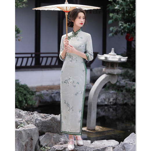 SKY 191307复古国风传统中式长款七分袖旗袍 商品图1