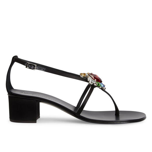Giuseppe Zanotti 女士签名徽标中跟凉鞋 黑色 E400078001 商品图0