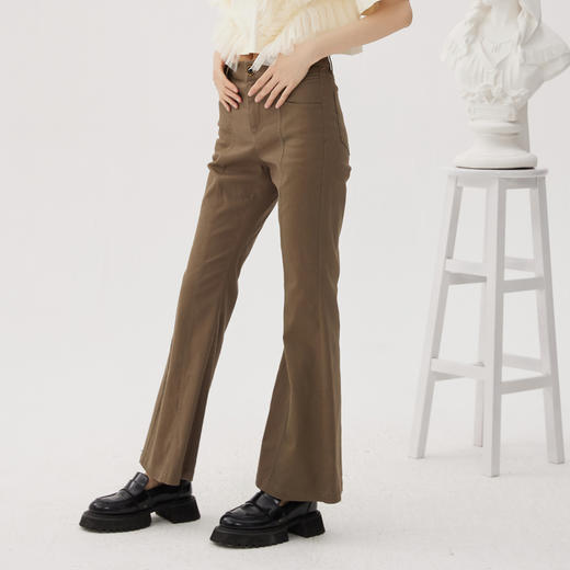 谜底喇叭裤女士2024秋新品复古风高腰百搭特色修身长裤243MK1106 商品图1