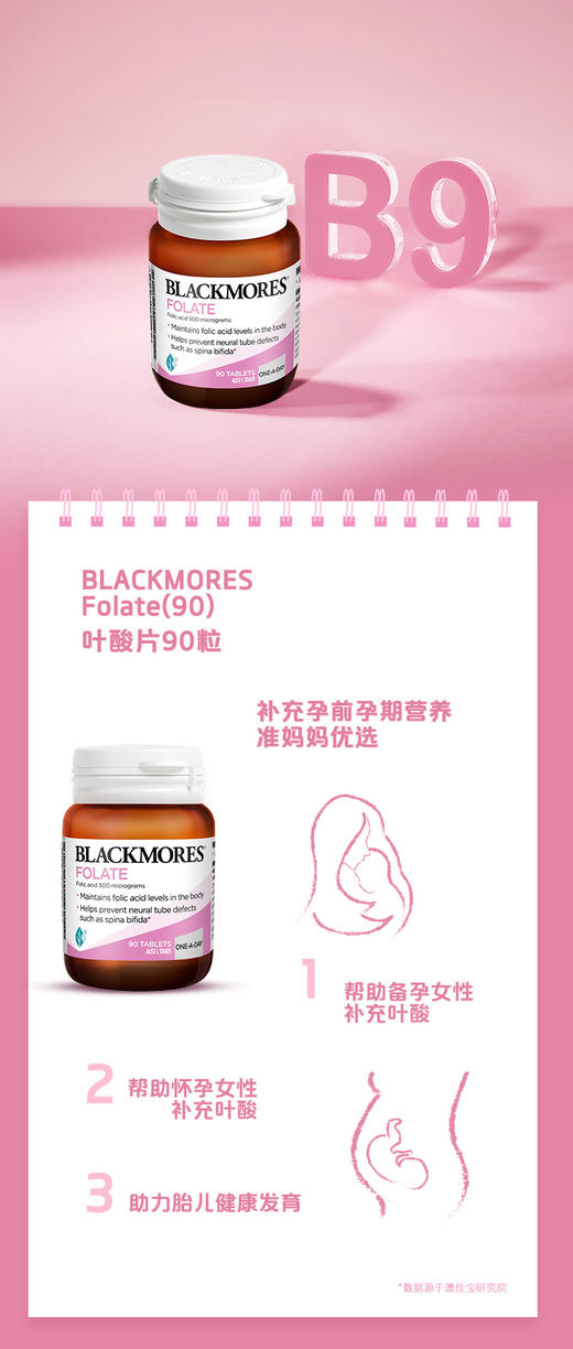 Blackmores纯叶酸备孕预防胎儿畸形中老年降低中风500mcg 90粒 商品图2