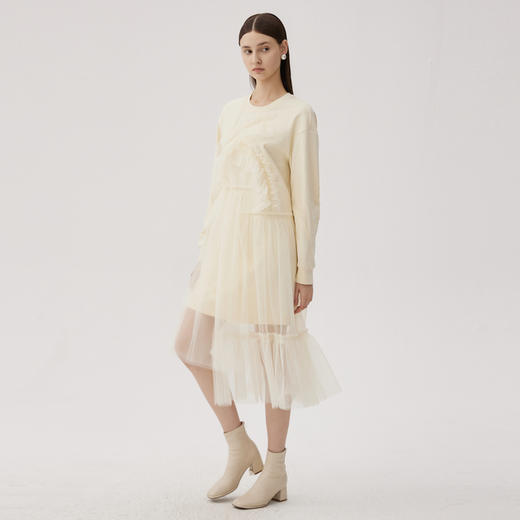 谜底拼接式卫衣裙长袖2024秋季新品简约浪漫圆领中长裙243ML1203 商品图1