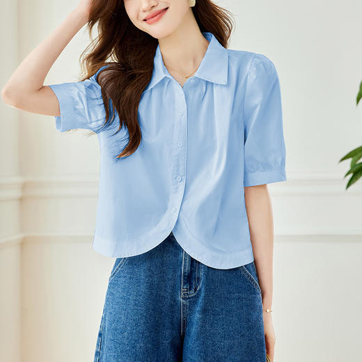 雀说法式气质翻领短袖衬衫女新款设计感小众小衫上衣AL44200 商品图2