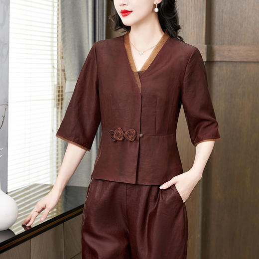 KQ-221615+221556洋气质时尚桑蚕丝套装大码显瘦真丝香云纱职业休闲两件套 商品图2