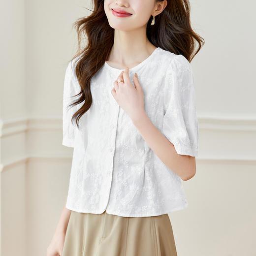 雀说圆领刺绣国风盘扣衬衫女新款轻熟风衬衣AL44191 商品图2