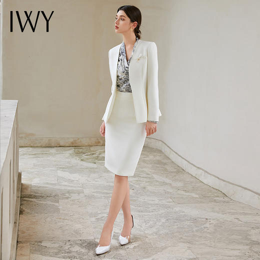 IWY/白色职业西装套装无领西服外套气质时尚优雅轻奢通勤职业套裙CS1584 商品图1