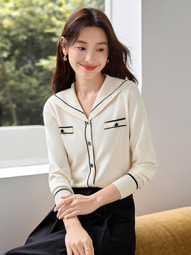 【专属特价】熙世界法式学院风海军领针织衫设计感气质软糯上衣2025秋季新款