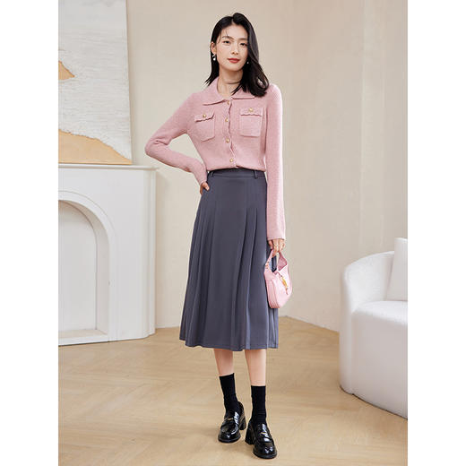 【年终特卖】熙世界粉色小香风针织开衫2025秋季新款圆领套头翻领毛衣短外套 商品图2