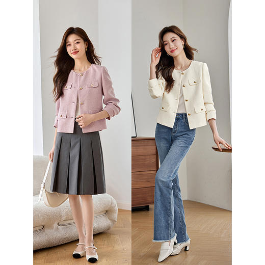 【年货节】熙世界法式箱型小香风短外套2025秋装新款时尚名媛气质花呢上衣 商品图3