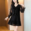 雀说黑色蕾丝连衣裙新款时尚洋气V领珠片绣蝴蝶结小个子裙AL5920 商品缩略图1