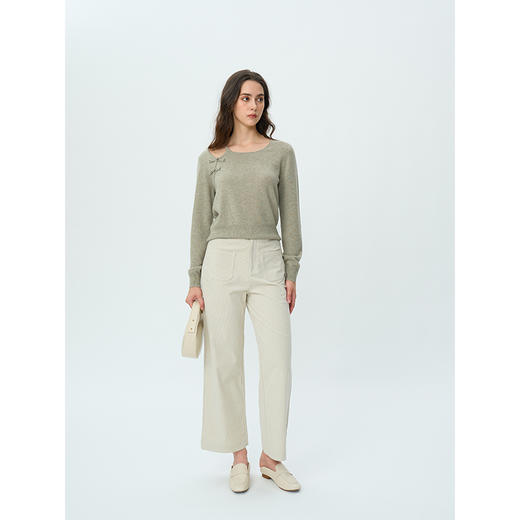 HeyDress新中式盘扣针织衫女春秋全羊毛单肩吊带镂空宽松短款上衣 商品图2